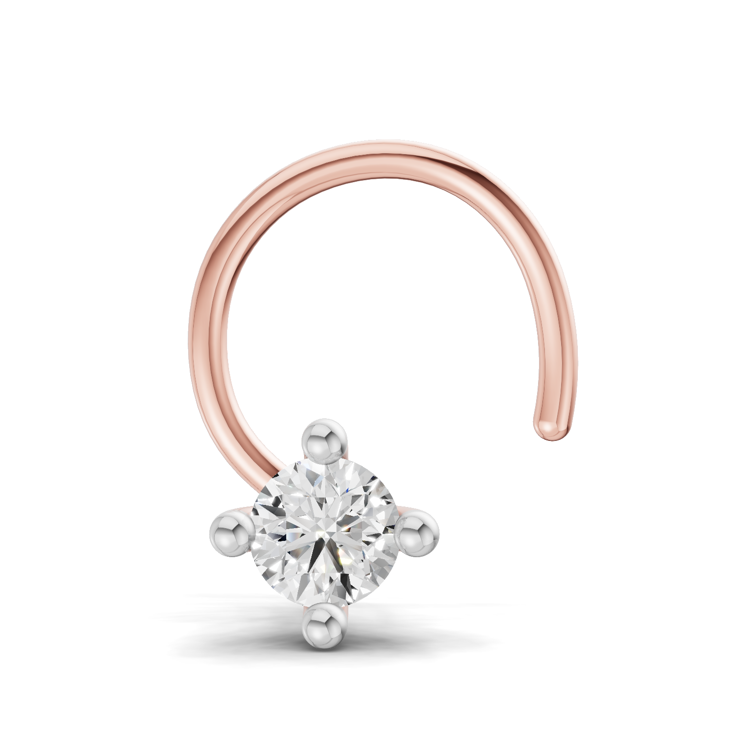0.06 Carat Lab Grown Diamond 4-Prong Nose Stud Nosepin | 14K Rose Gold (Wire)