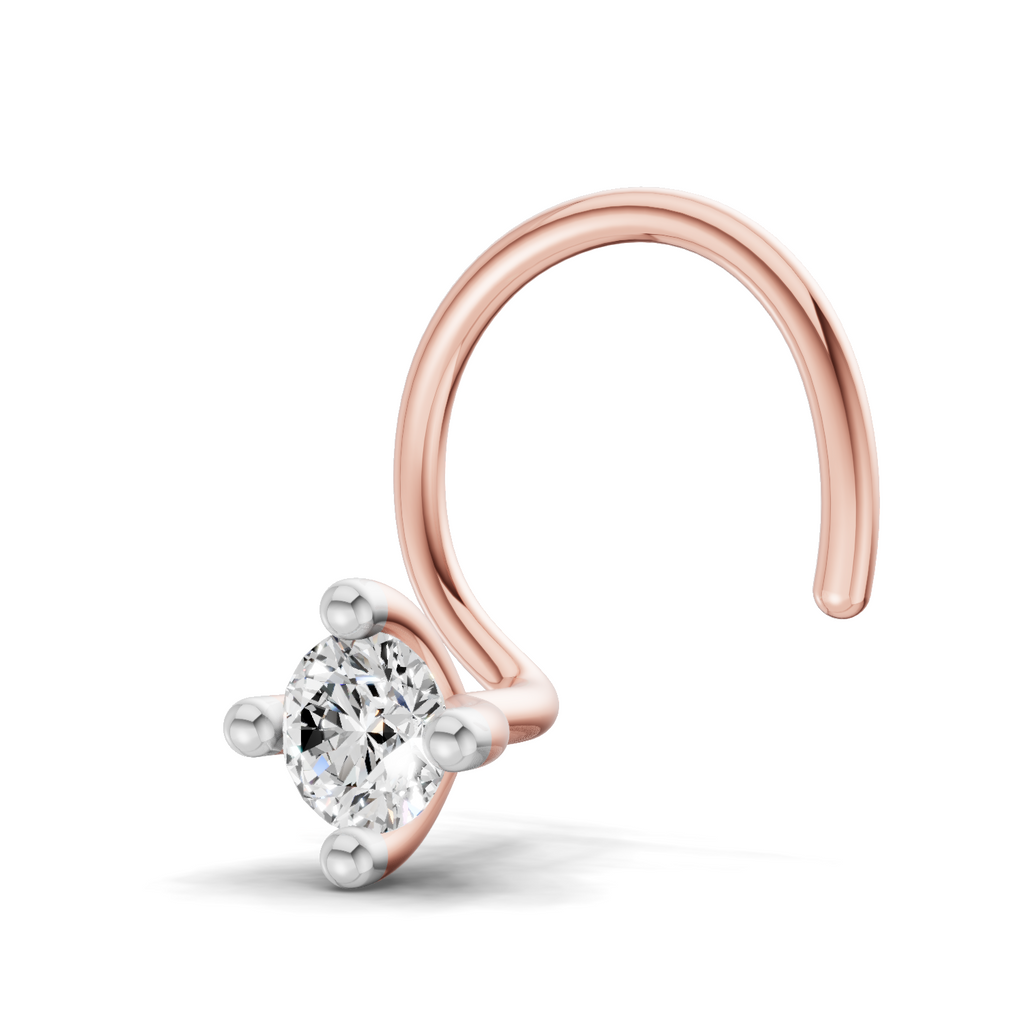 0.06 Carat Lab Grown Diamond 4-Prong Nose Stud Nosepin | 14K Rose Gold (Wire)