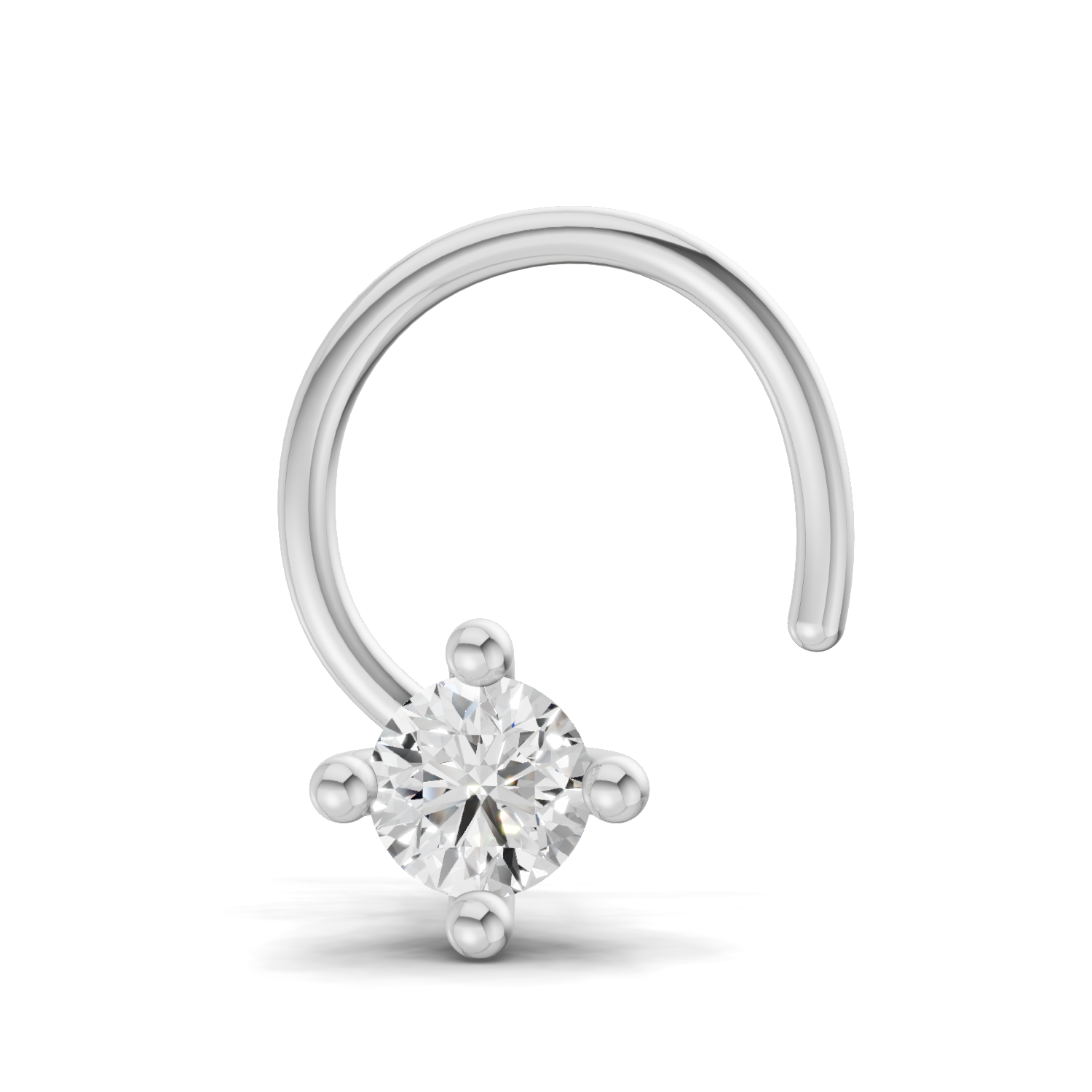 0.06 Carat Lab Grown Diamond 4-Prong Nose Stud Nosepin | 14K White Gold (Wire)