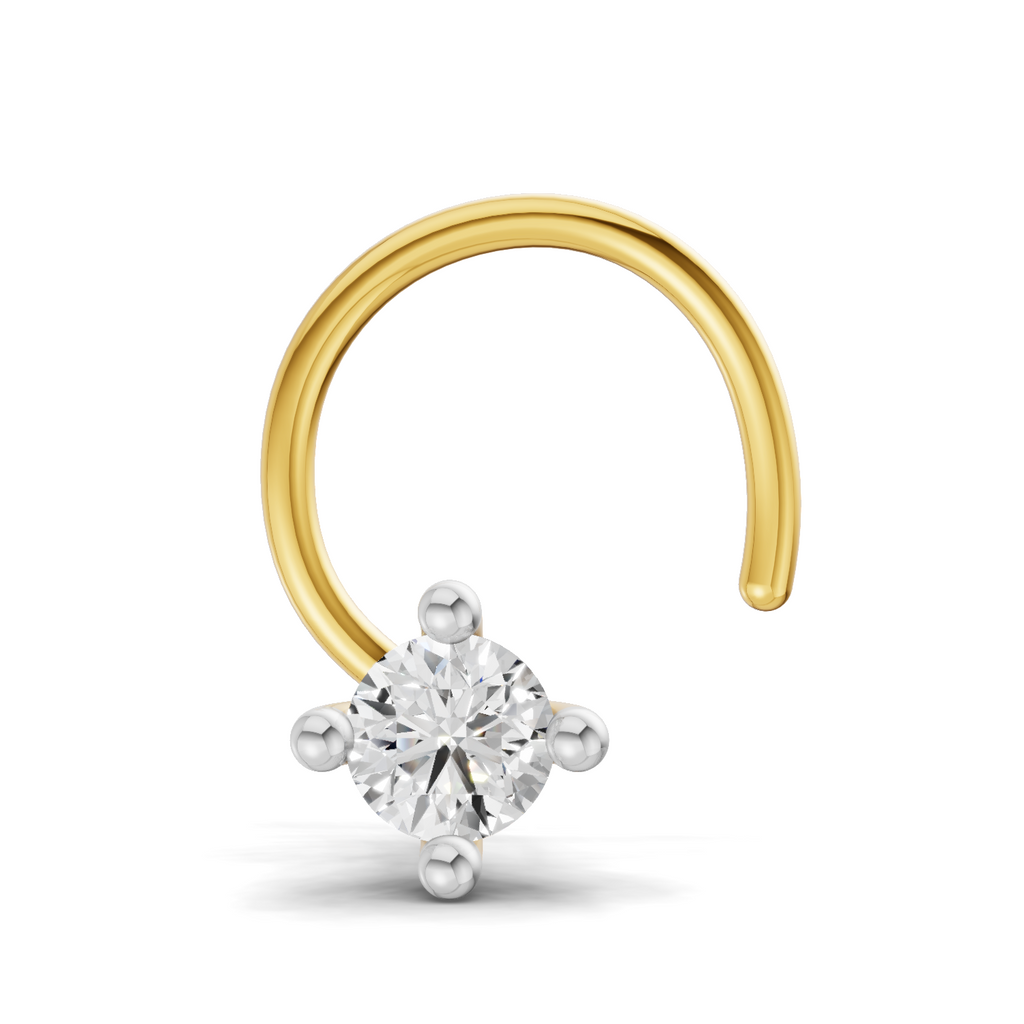 0.06 Carat Lab Grown Diamond 4-Prong Nose Stud Nosepin | 14K Yellow Gold (Wire)
