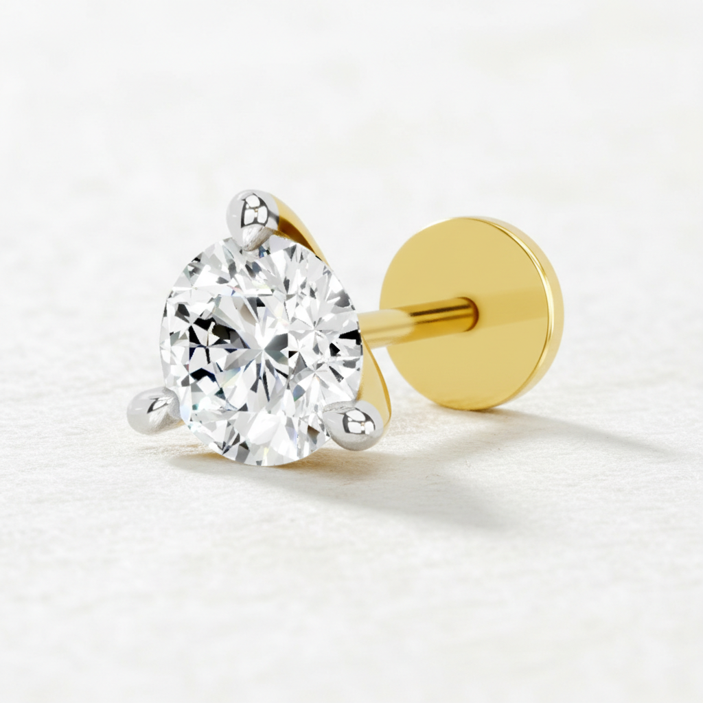 0.50 Ct Solitaire Round Shape Diamond Nose Pin | 14K Yellow Gold