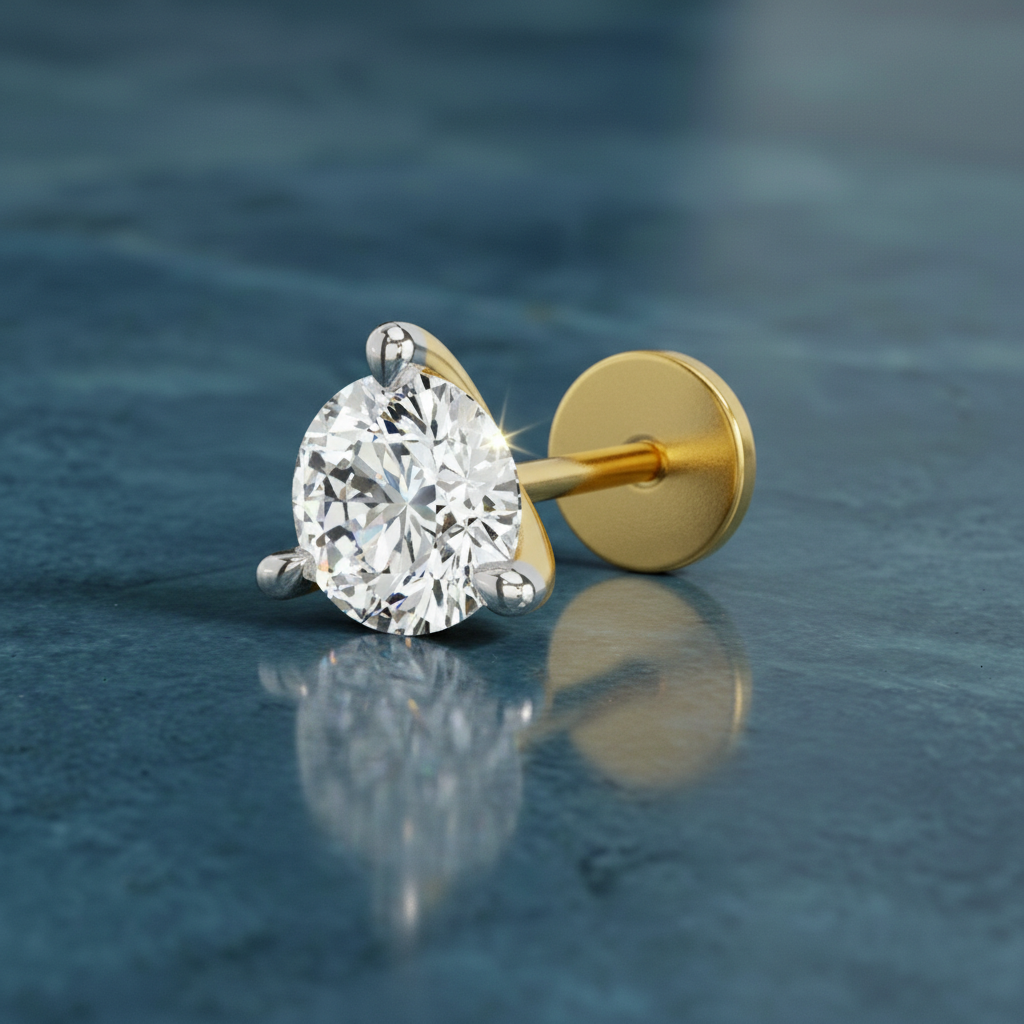 0.50 Ct Solitaire Round Shape Diamond Nose Pin | 14K Yellow Gold