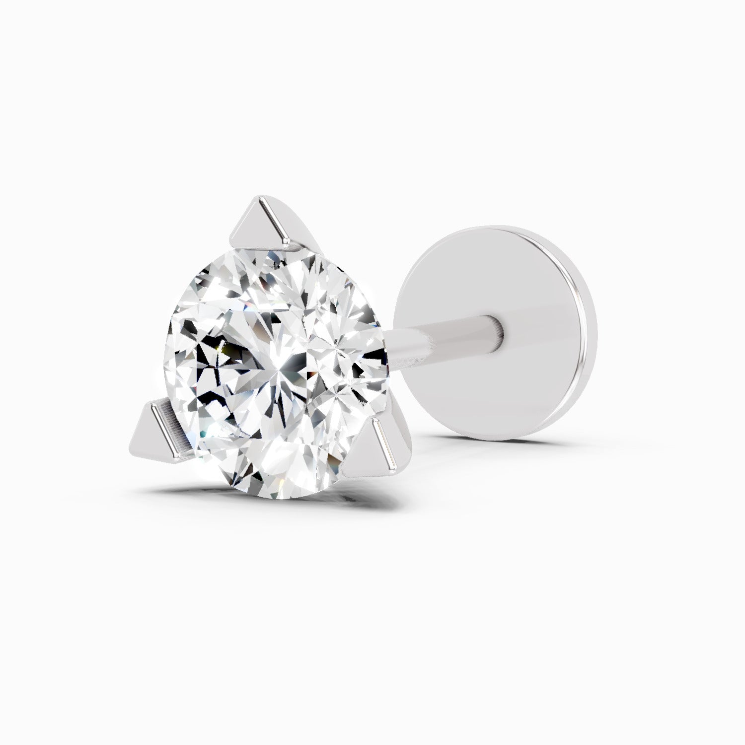 0.5 Carat Round Shape Solitaire Diamond Nose Pin | 14K White Gold-Screw