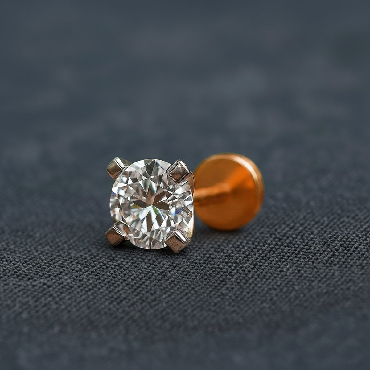 0.50 Carat Round Shape Solitaire Diamond Nose Pin | 14K Yellow Gold -Screw