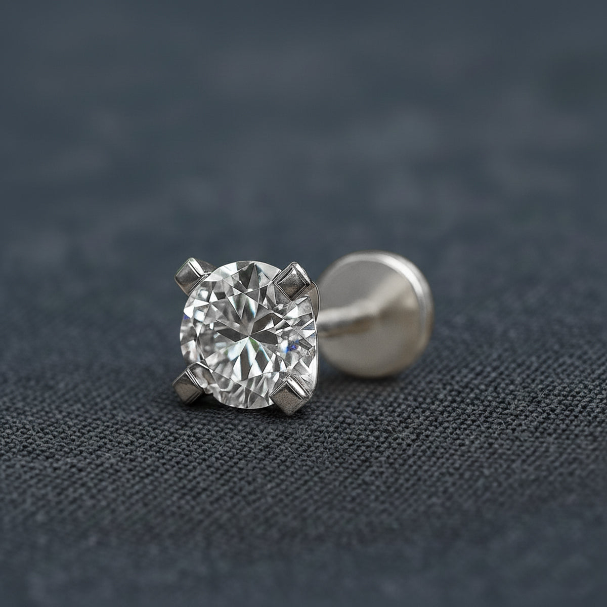 0.50 Carat Round Shape Solitaire Diamond Nose Pin | 14K Yellow Gold -Screw