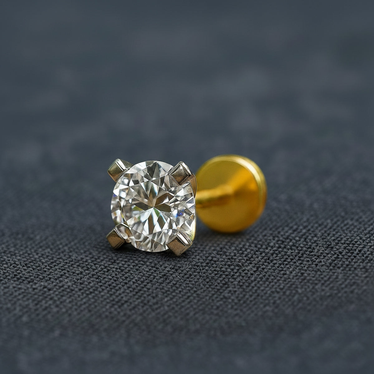 0.50 Carat Round Shape Solitaire Diamond Nose Pin | 14K Yellow Gold -Screw