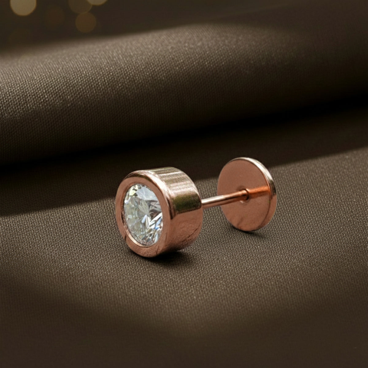 0.50 Carat Round Shape Bezel Solitaire Diamond Nose Pin | 14K Yellow Gold -Screw