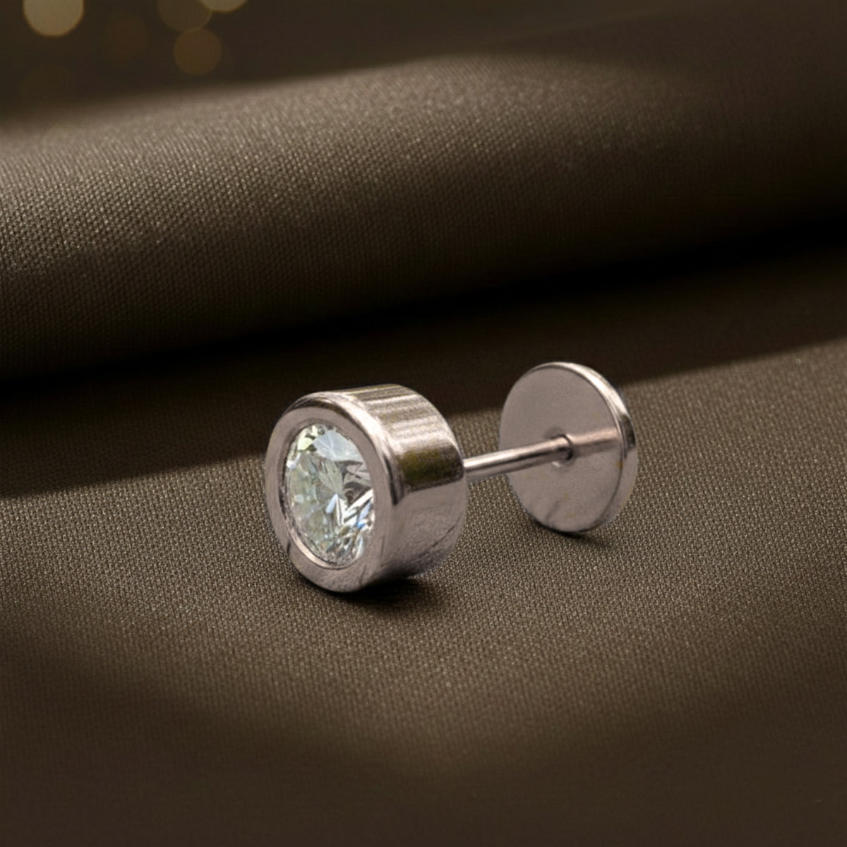 0.50 Carat Round Shape Bezel Solitaire Diamond Nose Pin | 14K Yellow Gold -Screw