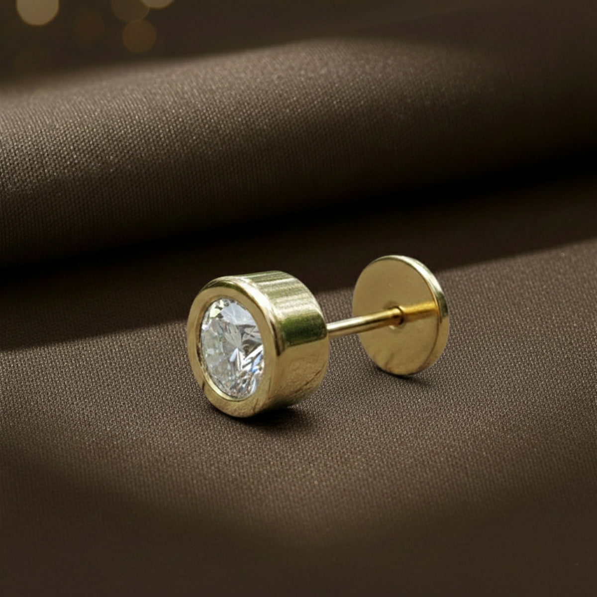 0.50 Carat Round Shape Bezel Solitaire Diamond Nose Pin | 14K Yellow Gold -Screw