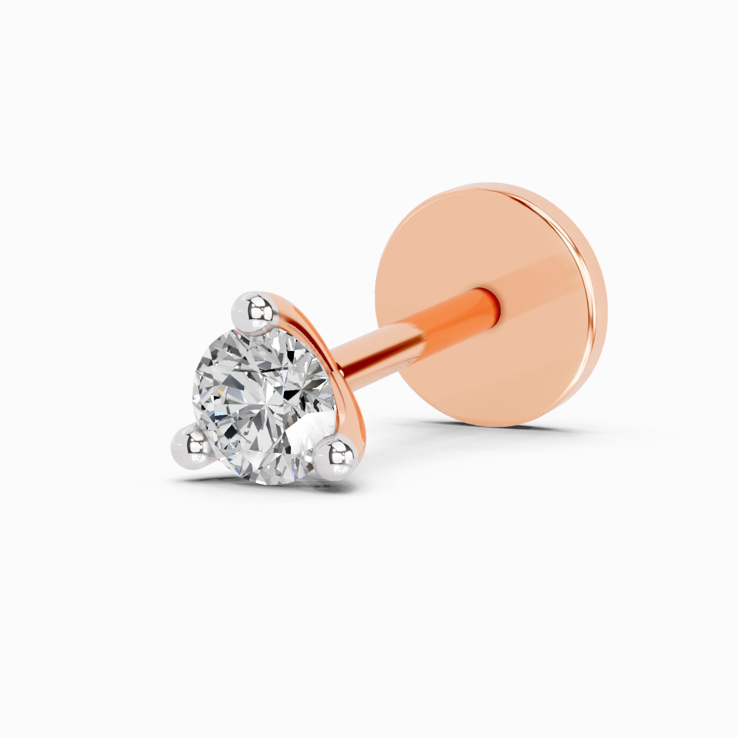 0.09 Ct Round Shape Soilitaire Diamond Nose Pin | 14K Rose Gold