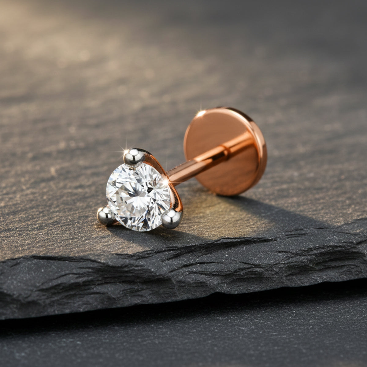 0.09 Ct Round Shape Soilitaire Diamond Nose Pin | 14K Yellow Gold