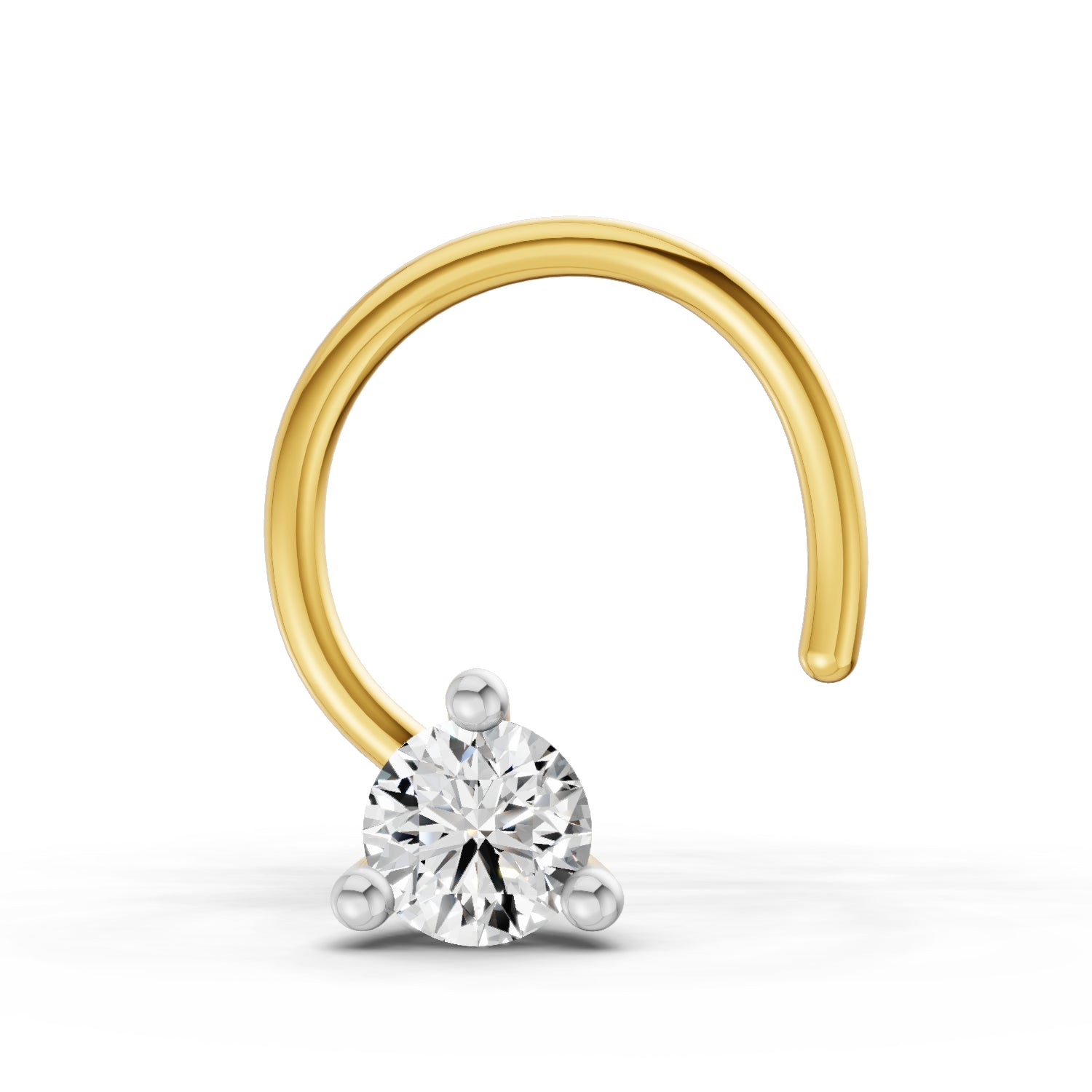 0.1 Carat  | 925 Sterling Silver Yellow Gold Plated 3 Prong Solitaire Nosepin