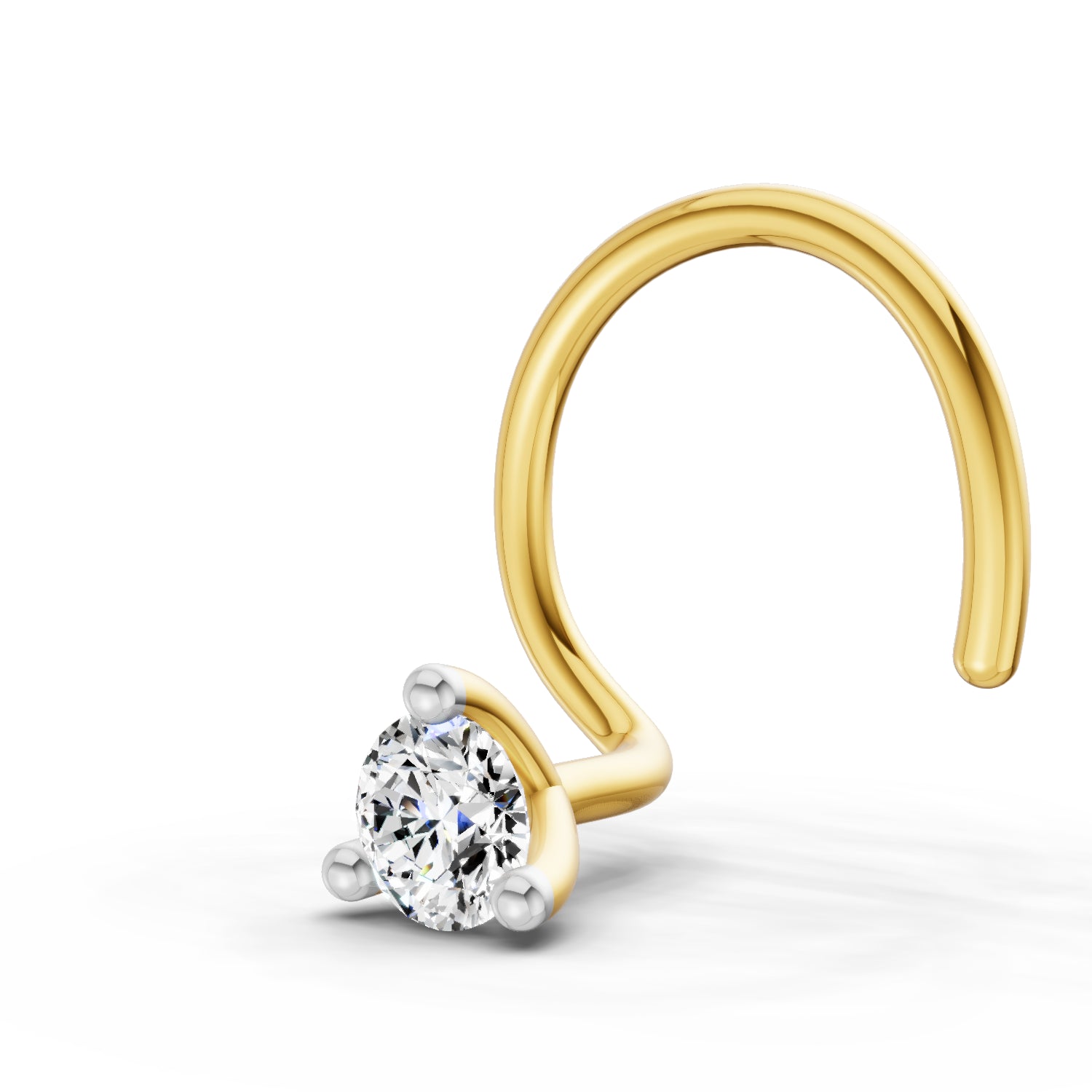 0.1 Carat  | 925 Sterling Silver Yellow Gold Plated 3 Prong Solitaire Nosepin