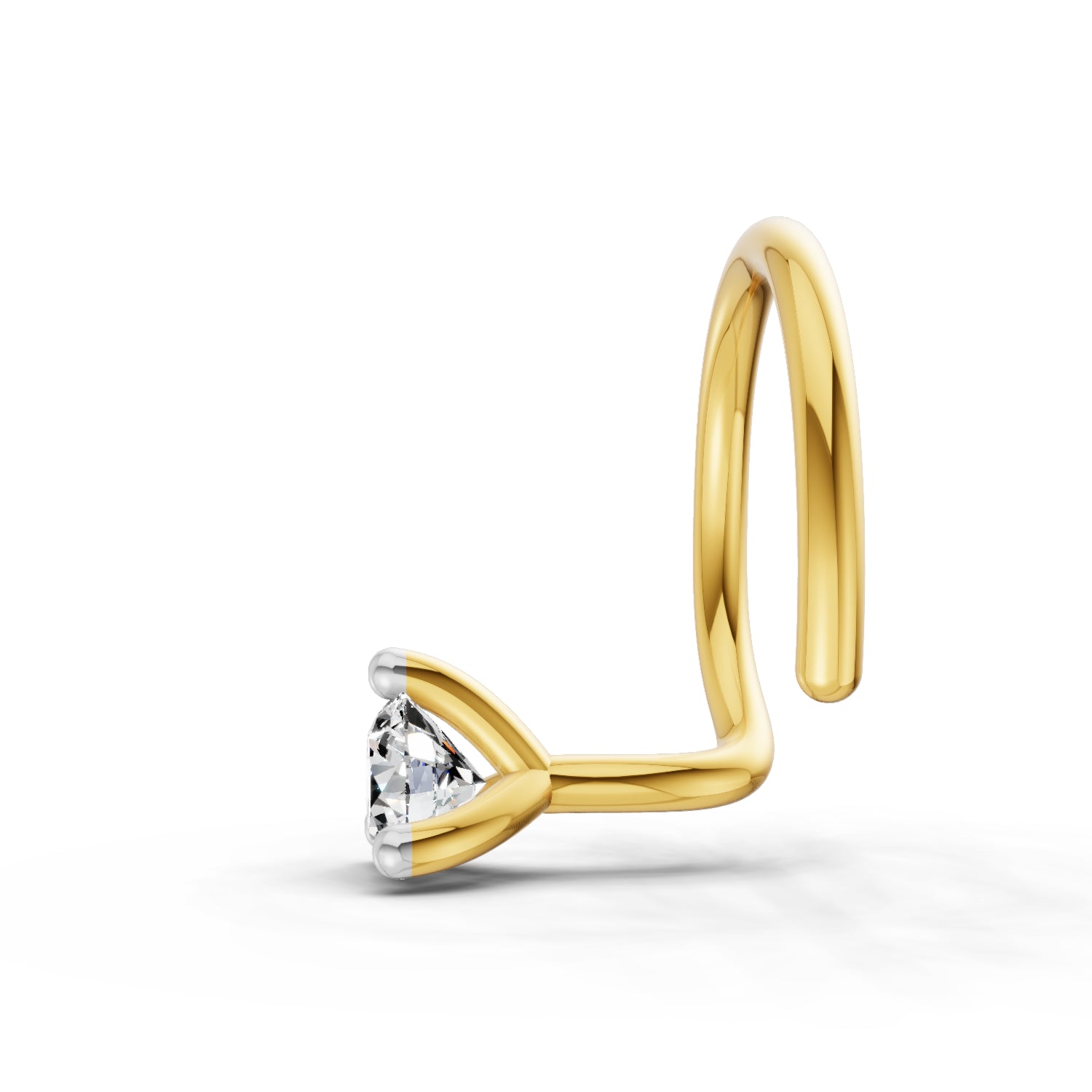 0.1 Carat  | 925 Sterling Silver Yellow Gold Plated 3 Prong Solitaire Nosepin