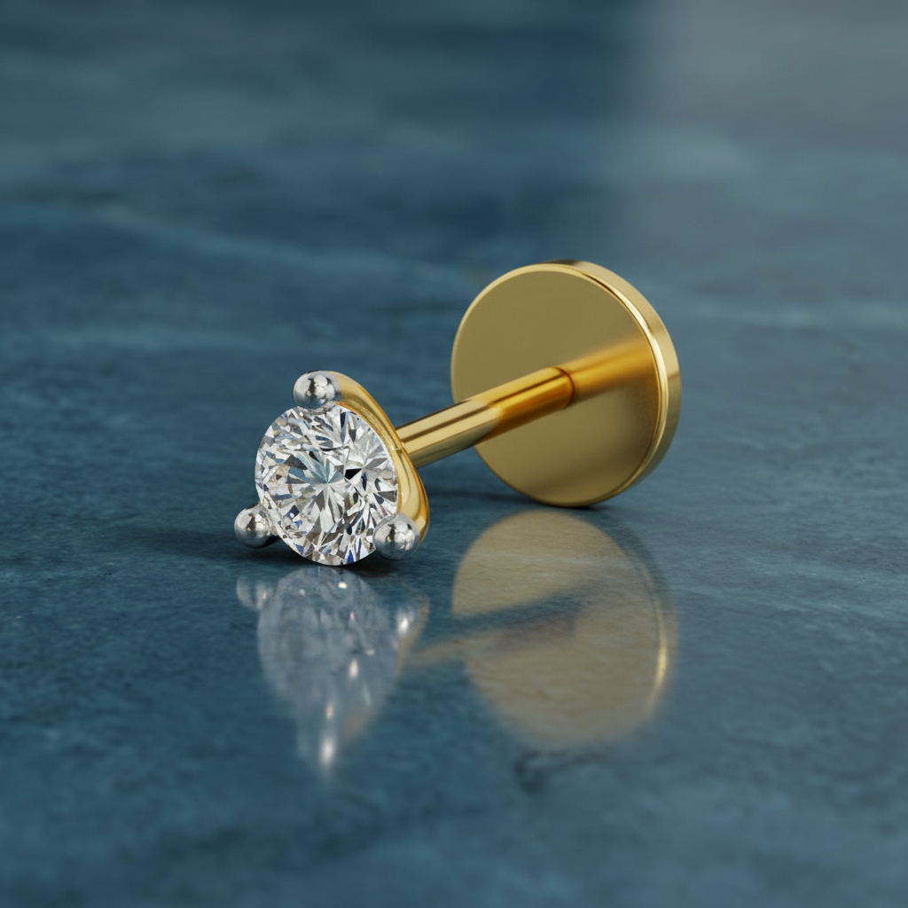 0.09 Ct Round Shape Soilitaire Diamond Nose Pin | 14K Yellow Gold