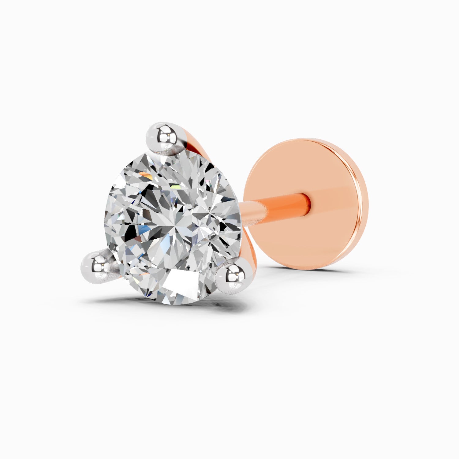 0.21 Carat Round Shape 3 Prong Solitaire Diamond Nose Pin | 14K Yellow Gold-Screw