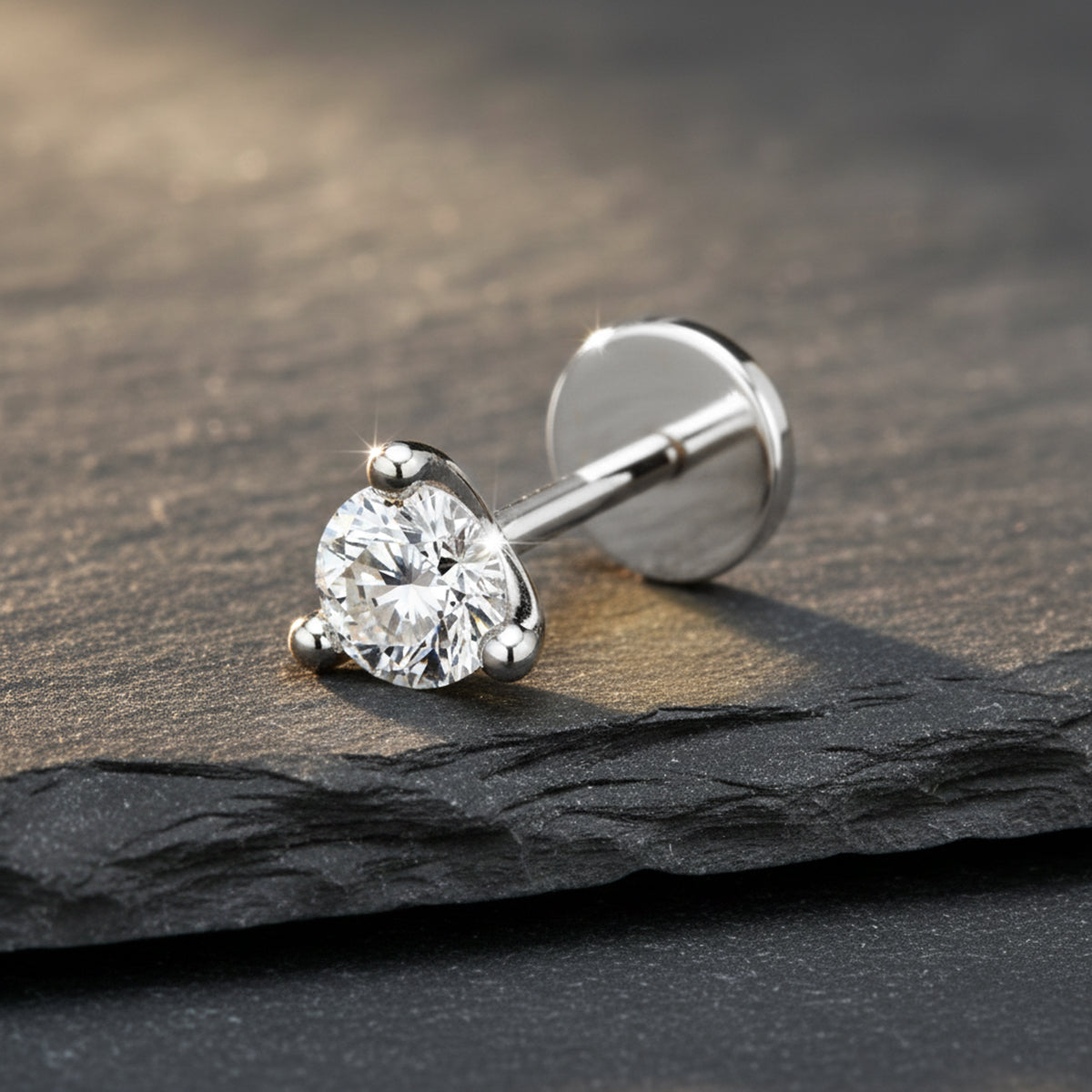 0.21 Carat Round Shape 3 Prong Solitaire Diamond Nose Pin | 14K Yellow Gold-Screw
