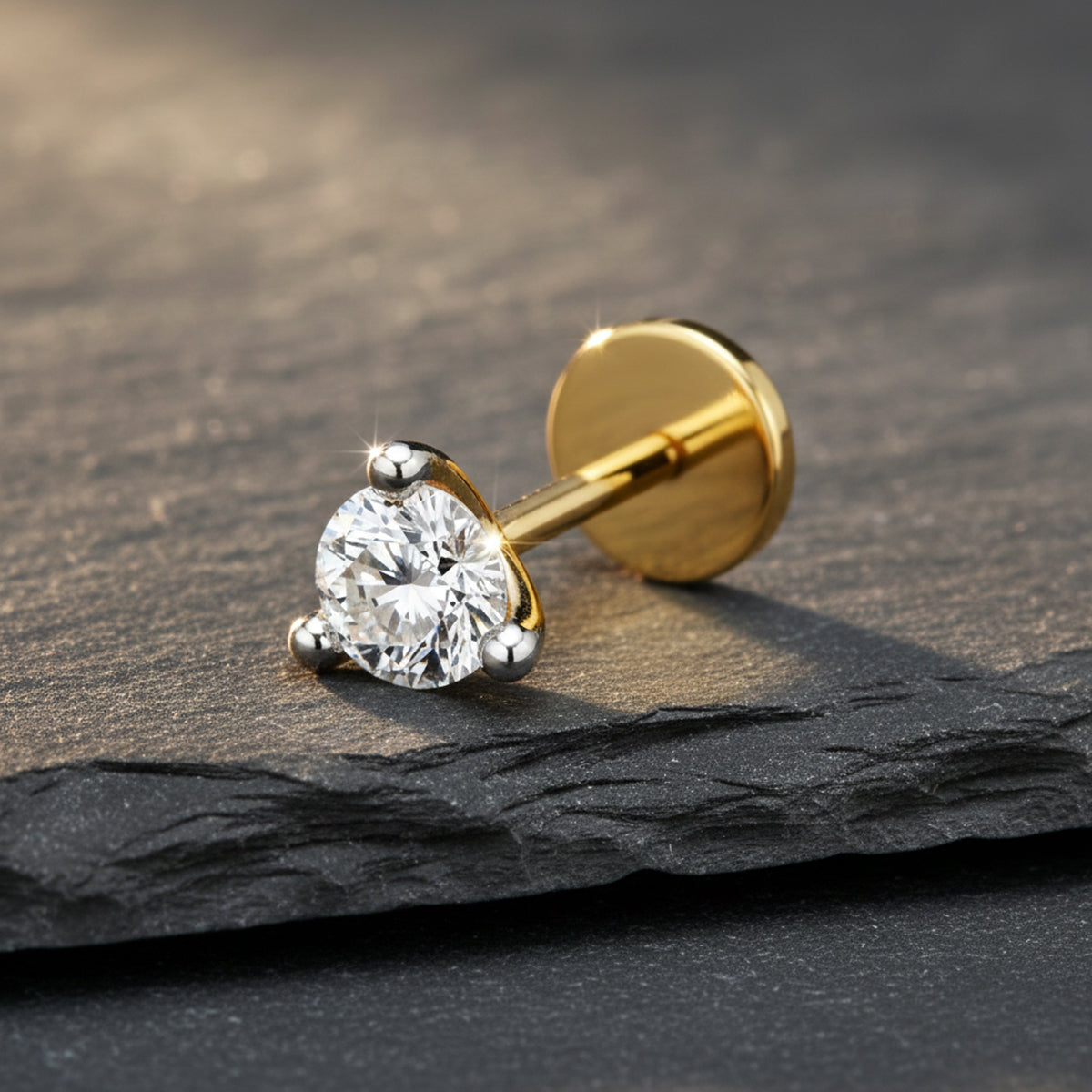0.21 Carat Round Shape 3 Prong Solitaire Diamond Nose Pin | 14K Yellow Gold-Screw