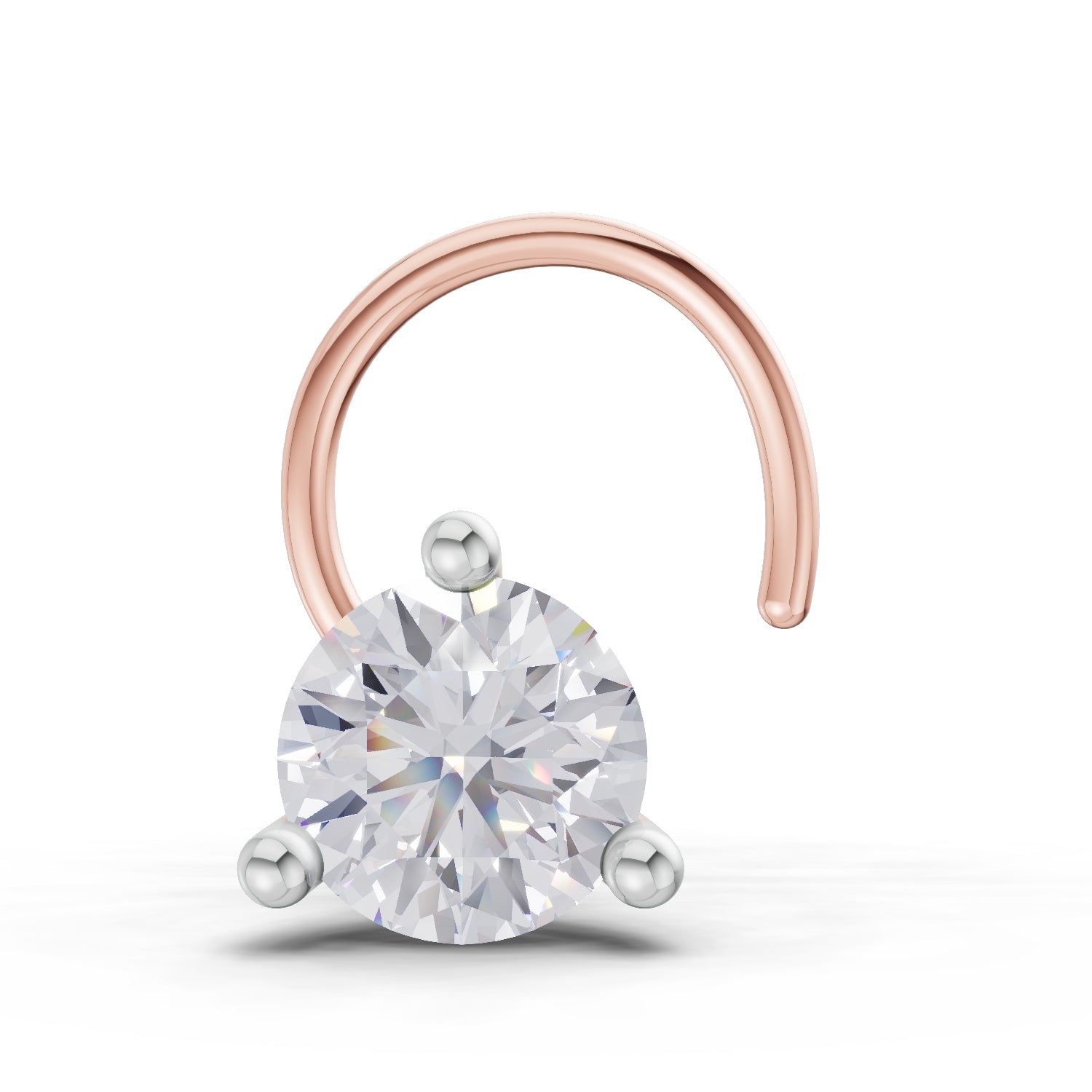 0.21 Ct Round Shape 3 Prong Solitaire Diamond Nose Pin | 14K Rose Gold
