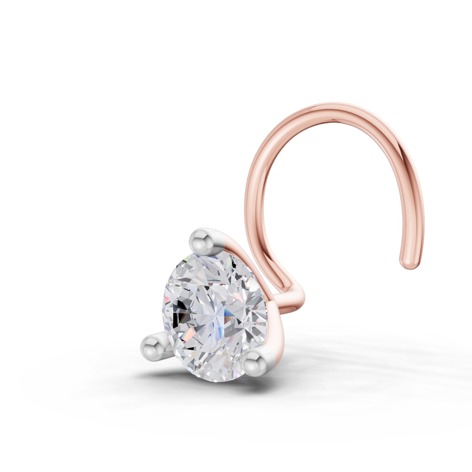 0.21 Ct Round Shape 3 Prong Solitaire Diamond Nose Pin | 14K Yellow Gold