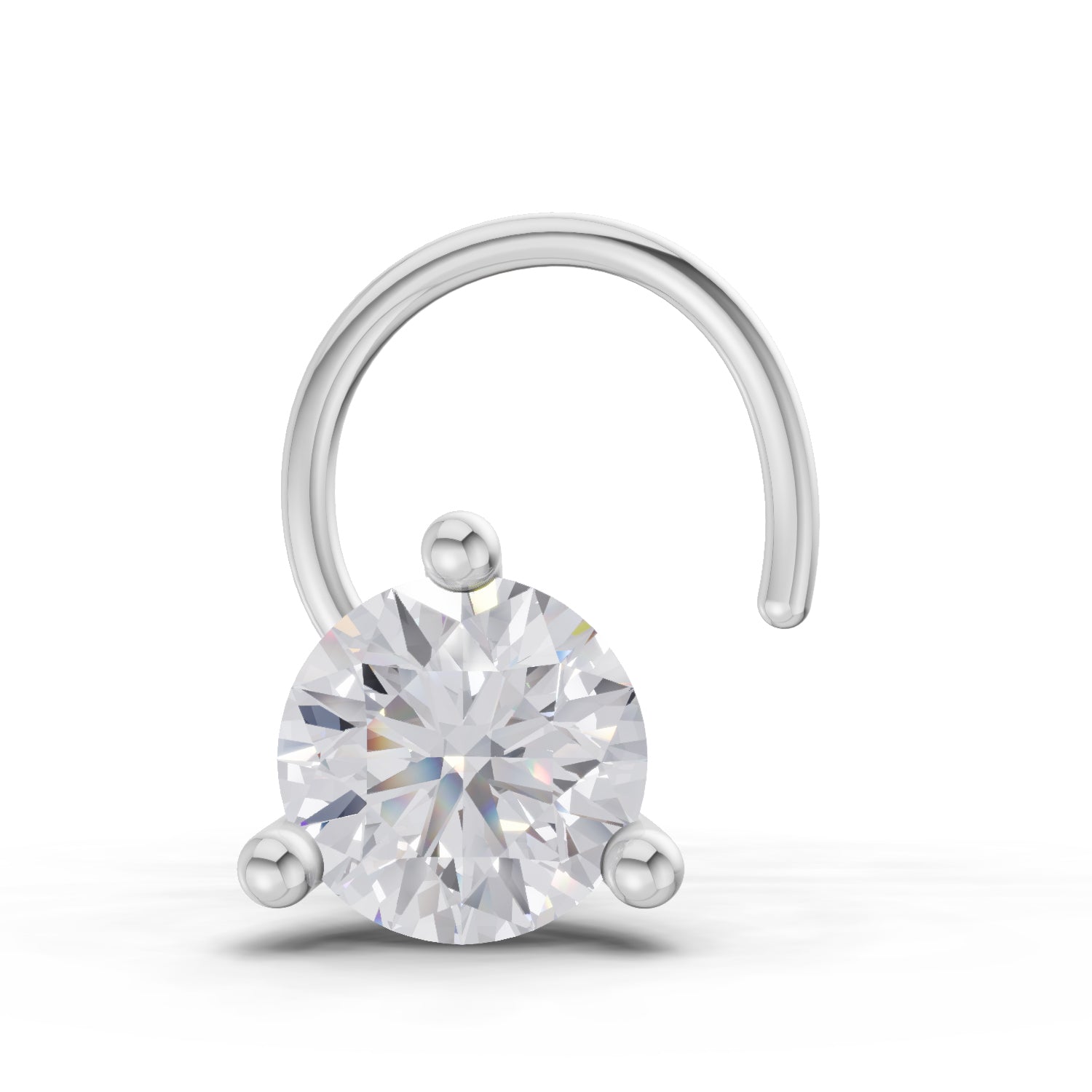 0.21 Ct Round Shape 3 Prong Solitaire Diamond Nose Pin | 14K White Gold