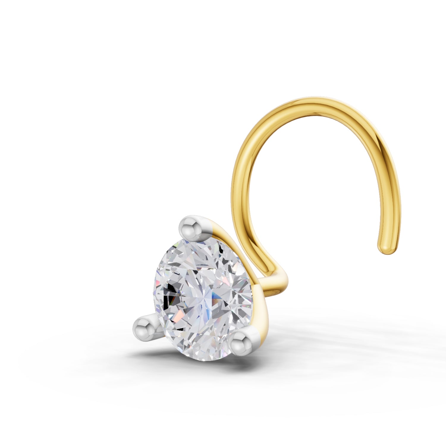 0.21 Ct Round Shape 3 Prong Solitaire Diamond Nose Pin | 14K Yellow Gold