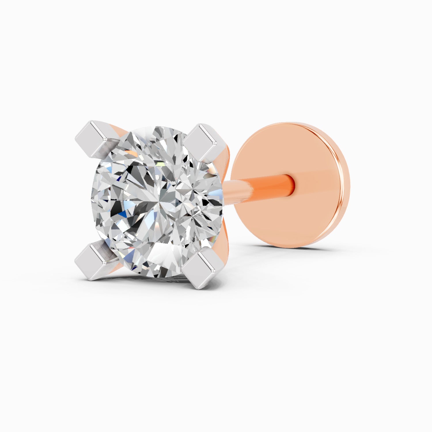 0.21 Carat Round Shape 4 Prong Solitaire Diamond Nose Pin | 14K Rose Gold-Screw