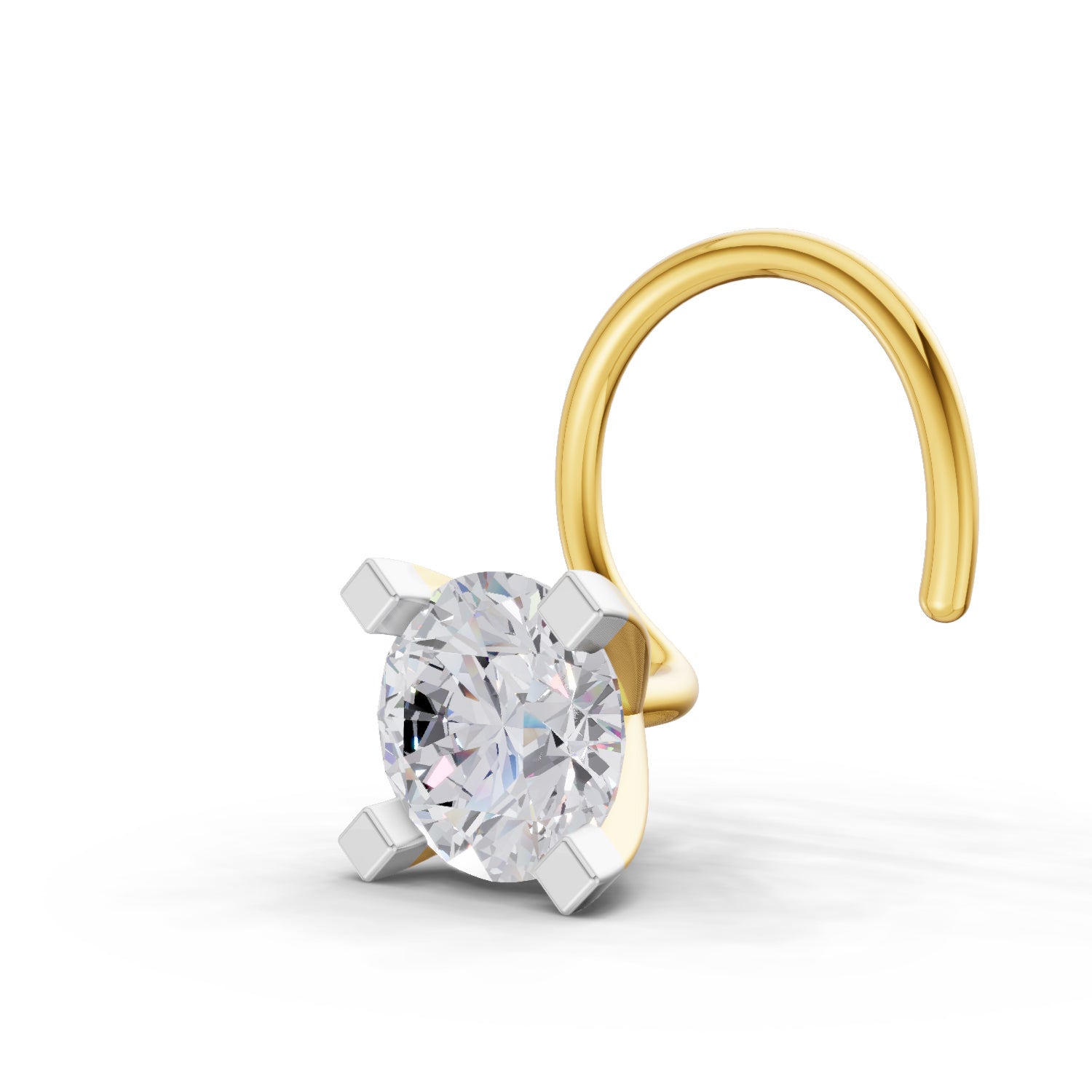 0.21 Ct Round Shape 4 Prong Solitaire Diamond Nose Pin | 14K Yellow Gold