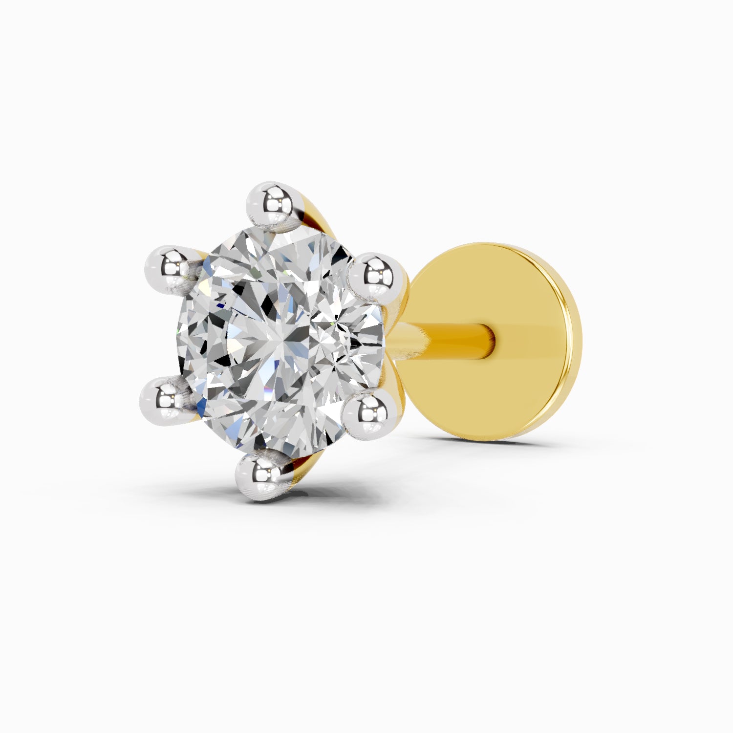 0.1 Carat  | 925 Sterling Silver Yellow Gold Plated Solitaire Nosepin (Screw Back)