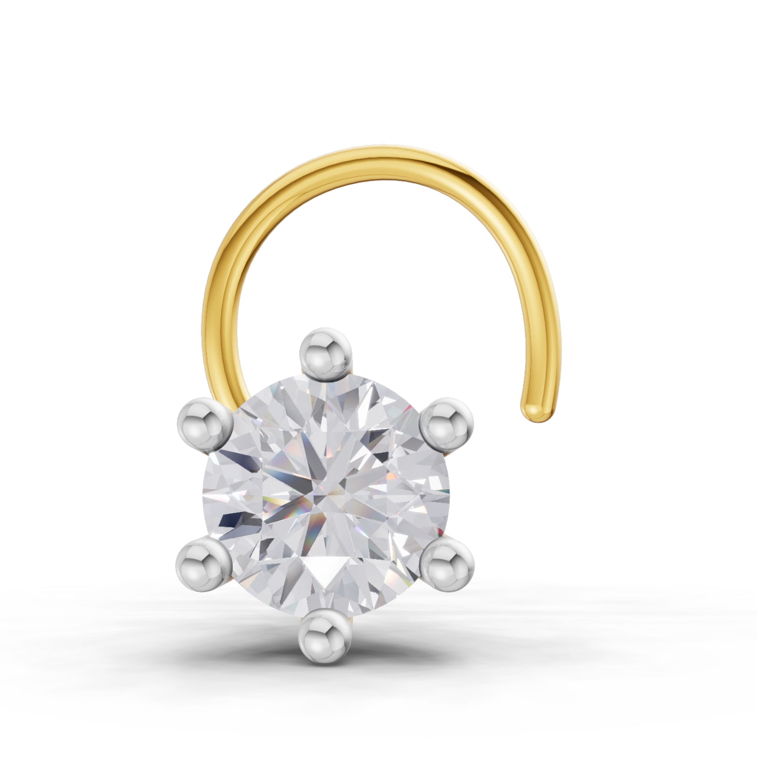 0.1 Carat  | 925 Sterling Silver Yellow Gold Plated Solitaire Nosepin
