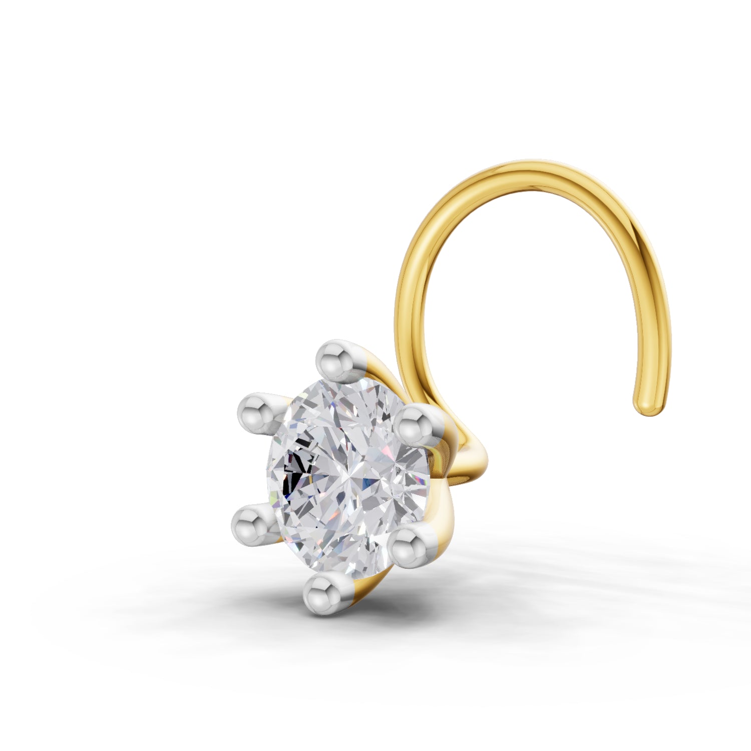 0.1 Carat  | 925 Sterling Silver Yellow Gold Plated Solitaire Nosepin