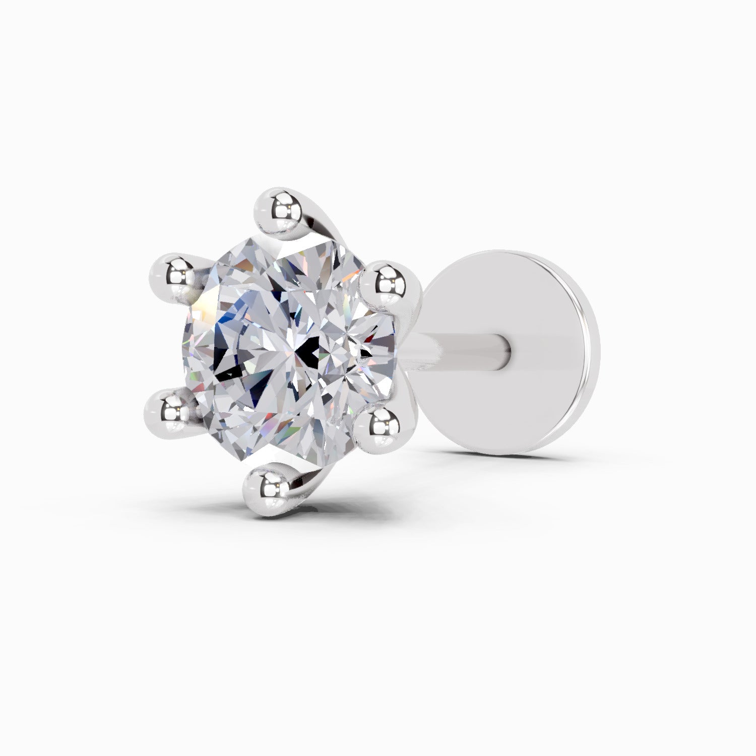 0.15 Carat Round Shape Solitaire Diamond Nose Pin | 14K White Gold-Screw
