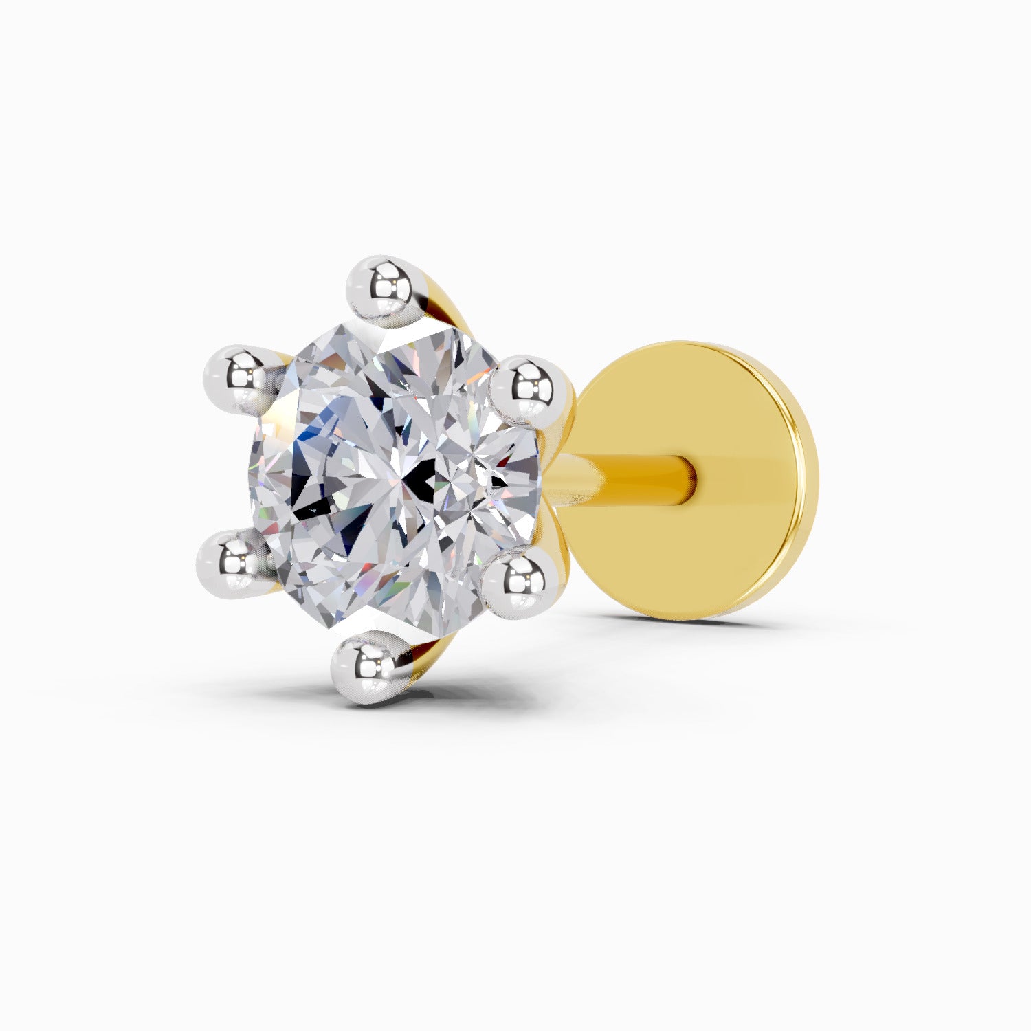0.15 Carat Round Shape Solitaire Diamond Nose Pin | 14K Yellow Gold-Screw