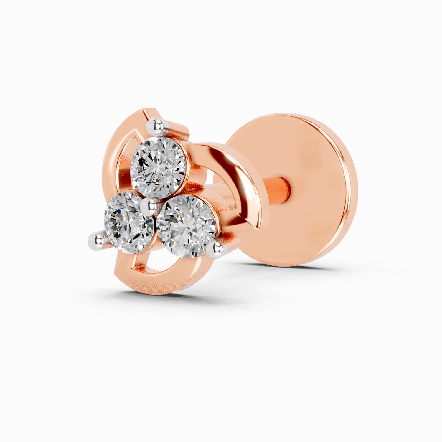 0.06 Ct Floral Stud Round Shape Nose pin | 14K Rose Gold