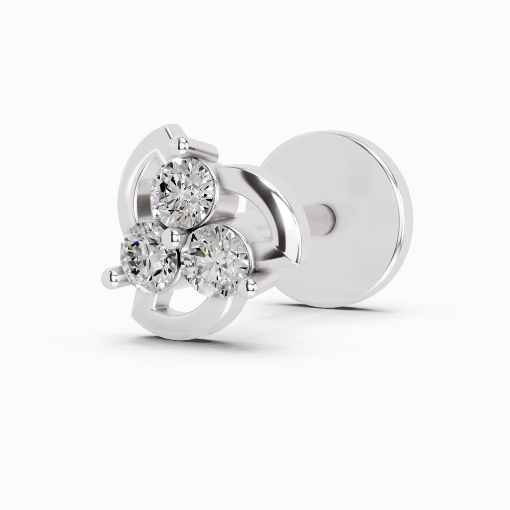 0.06 Ct Floral Stud Round Shape Nose pin | 14K Yellow Gold