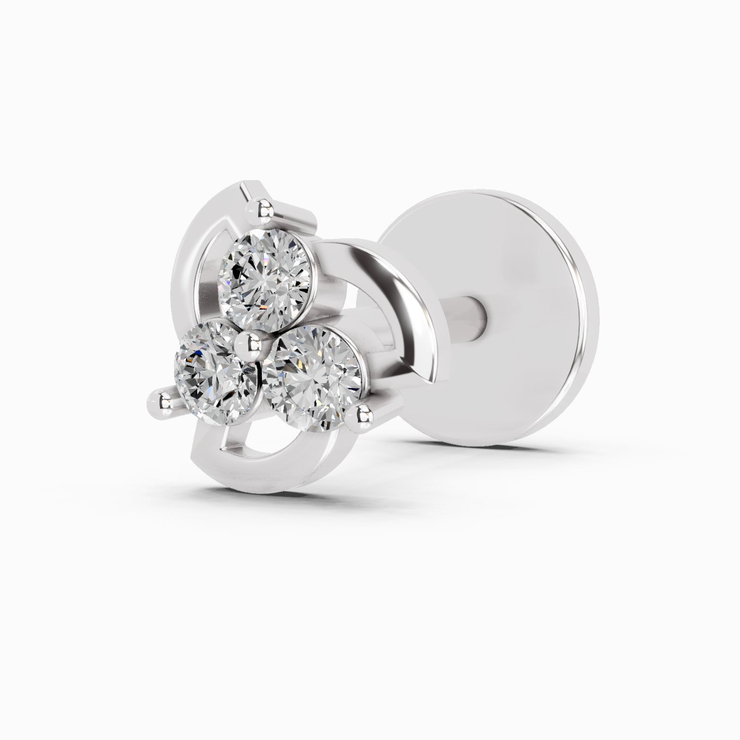 0.06 Carat Floral Stud Round Shape Nose pin | 14K White Gold