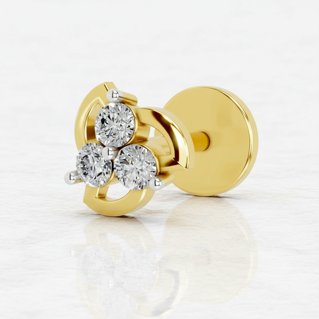 0.06 Ct Floral Stud Round Shape Nose pin | 14K Yellow Gold