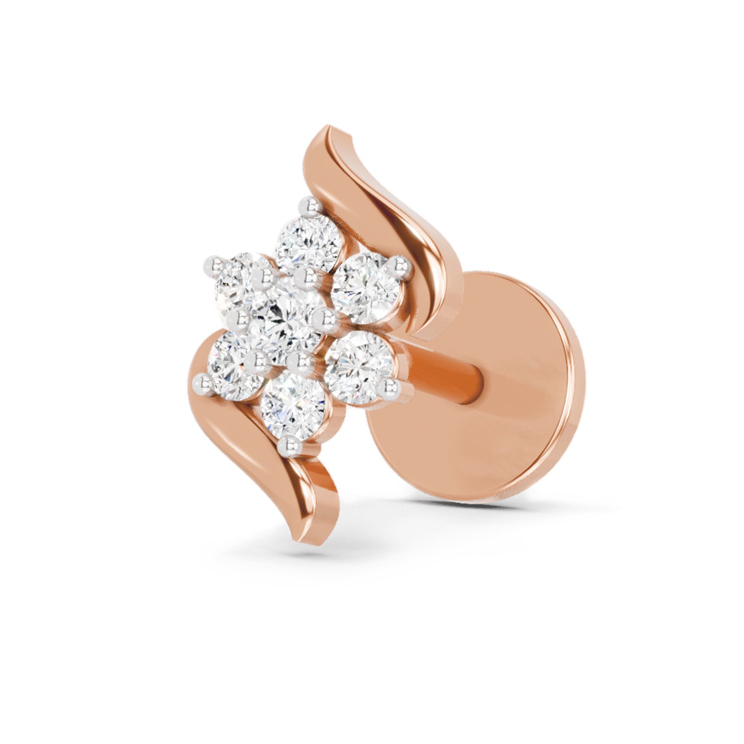 0.07 Ct Swirl Nose Pin Round Shape | 14K Yellow Gold