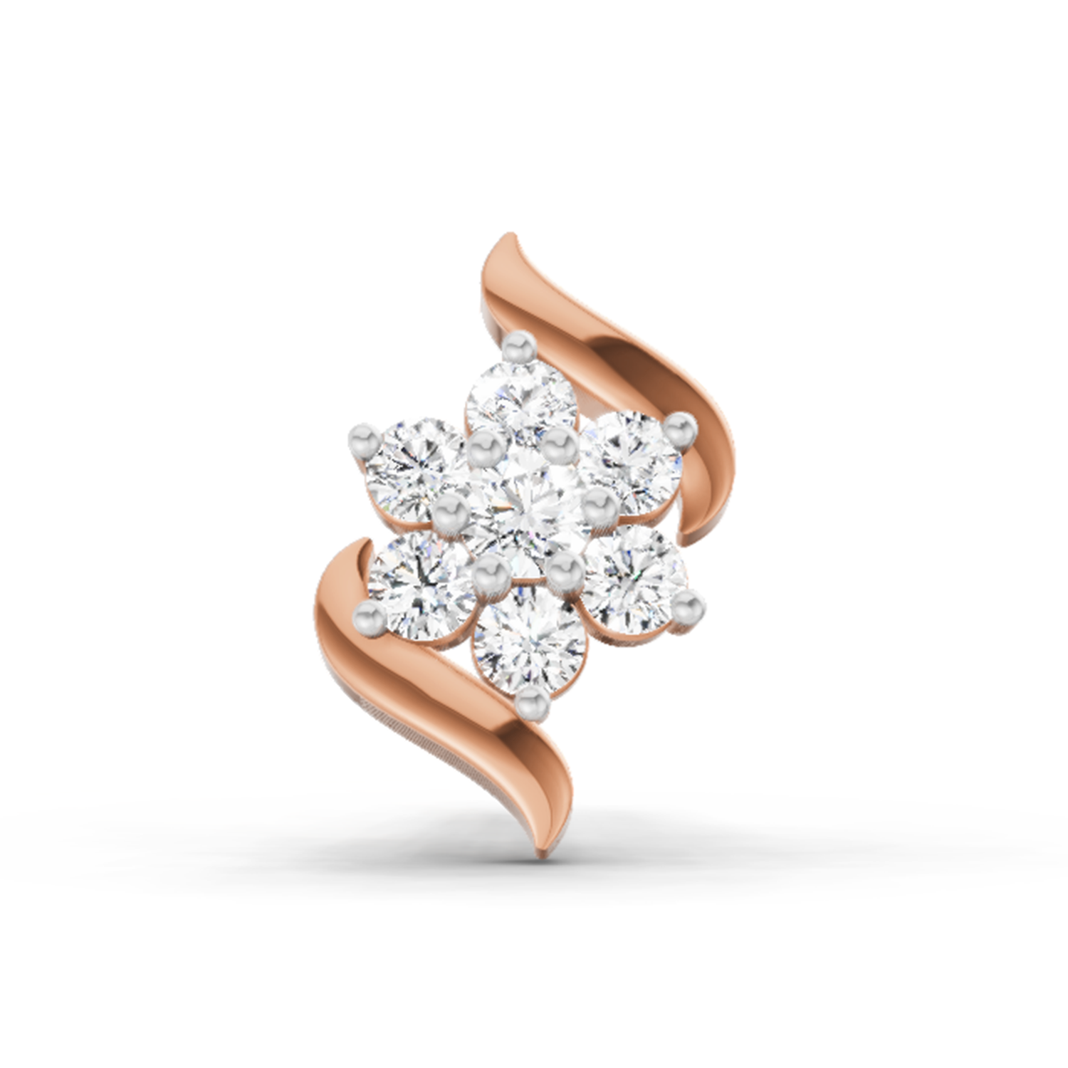 0.07 Ct Swirl Nose Pin Round Shape | 14K Rose Gold