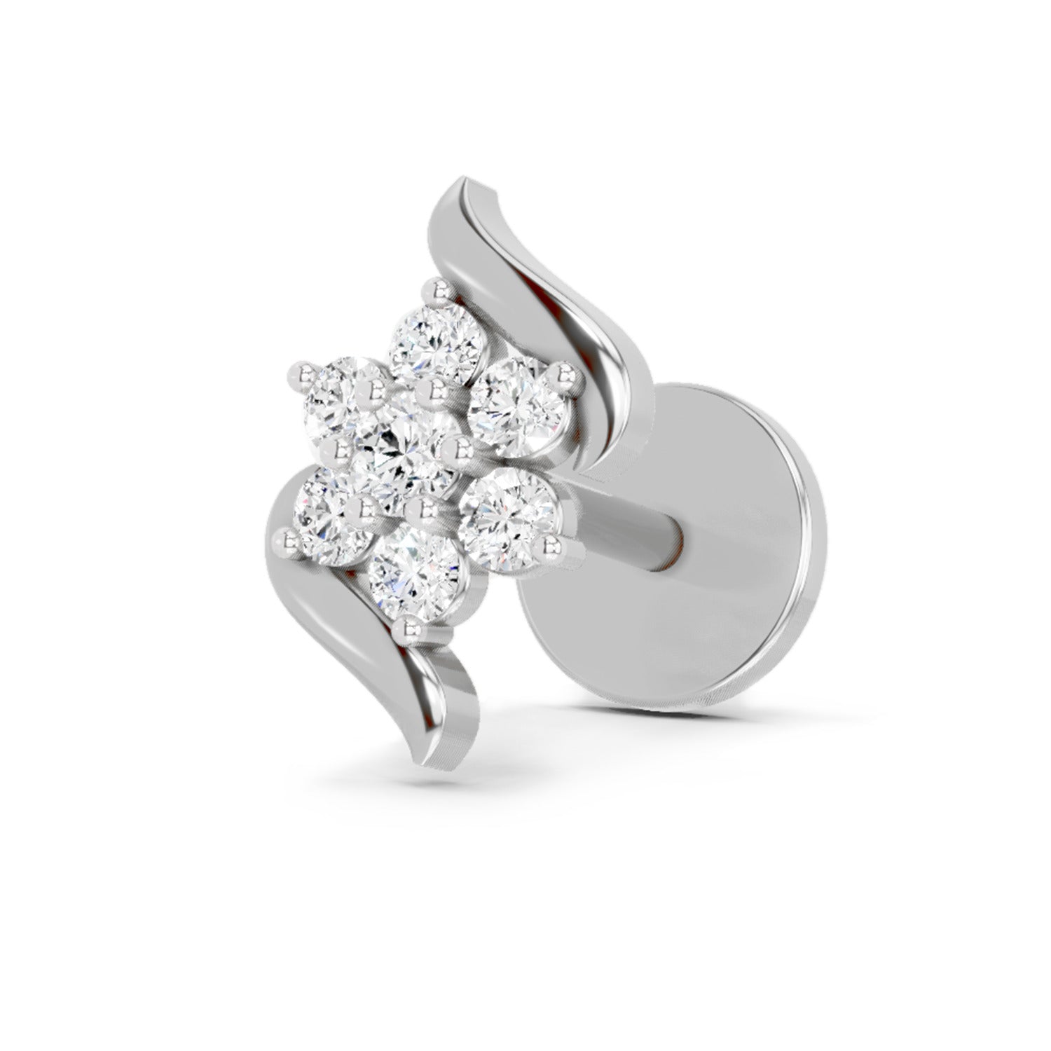 0.07 Ct Swirl Nose Pin Round Shape | 14K Yellow Gold