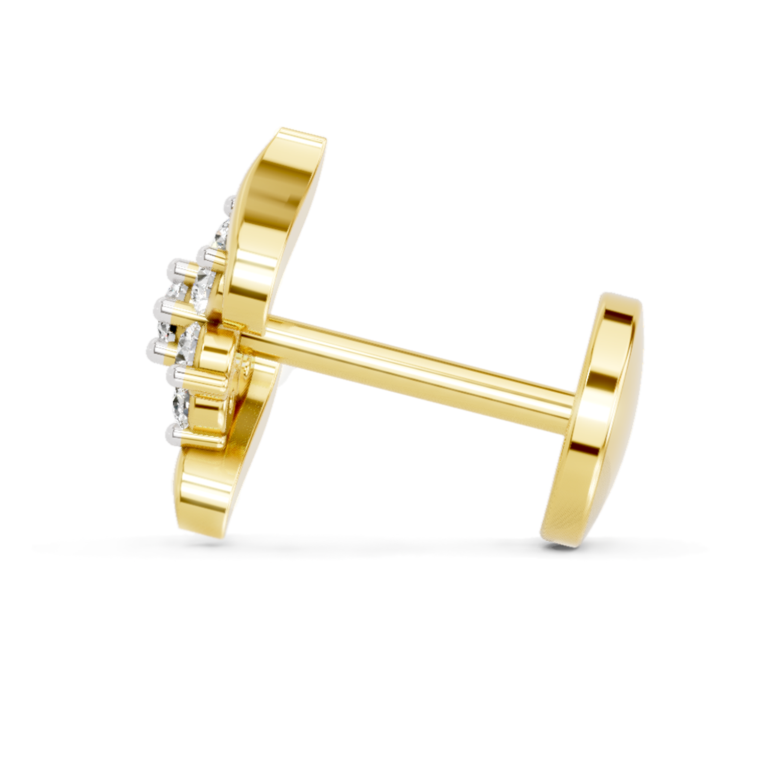 0.07 Ct Swirl Nose Pin Round Shape | 14K Yellow Gold