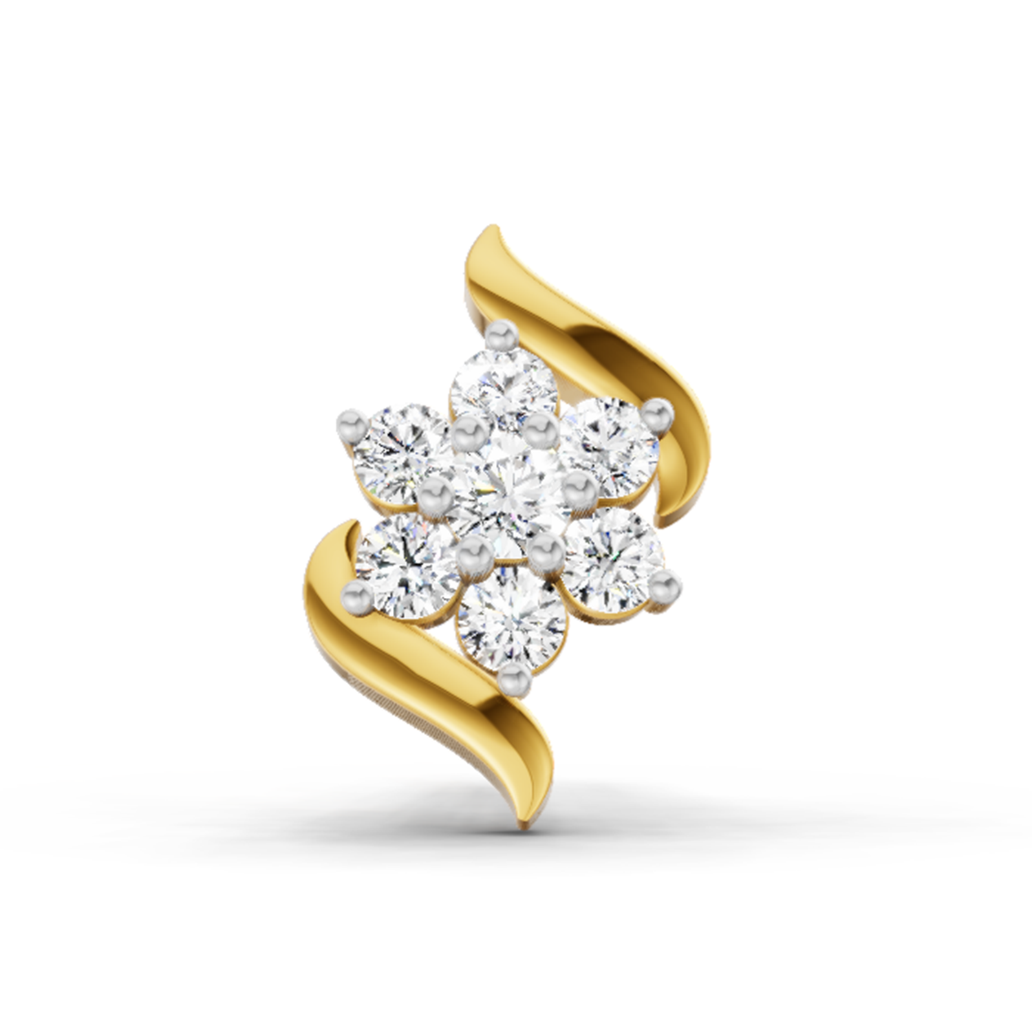 0.07 Ct Swirl Nose Pin Round Shape | 14K Yellow Gold