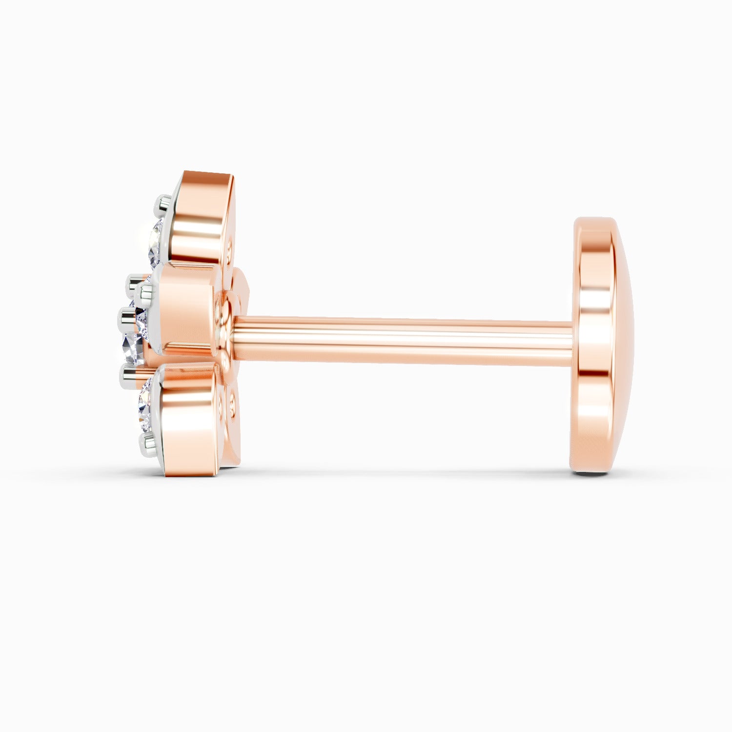 0.06 Ct Floral Stud Round Shape Nose Pin | 14K Rose Gold