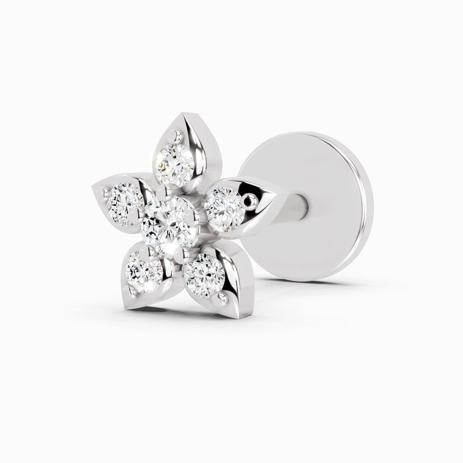 0.06 Ct Floral Stud Round Shape Nose Pin | 14K Yellow Gold