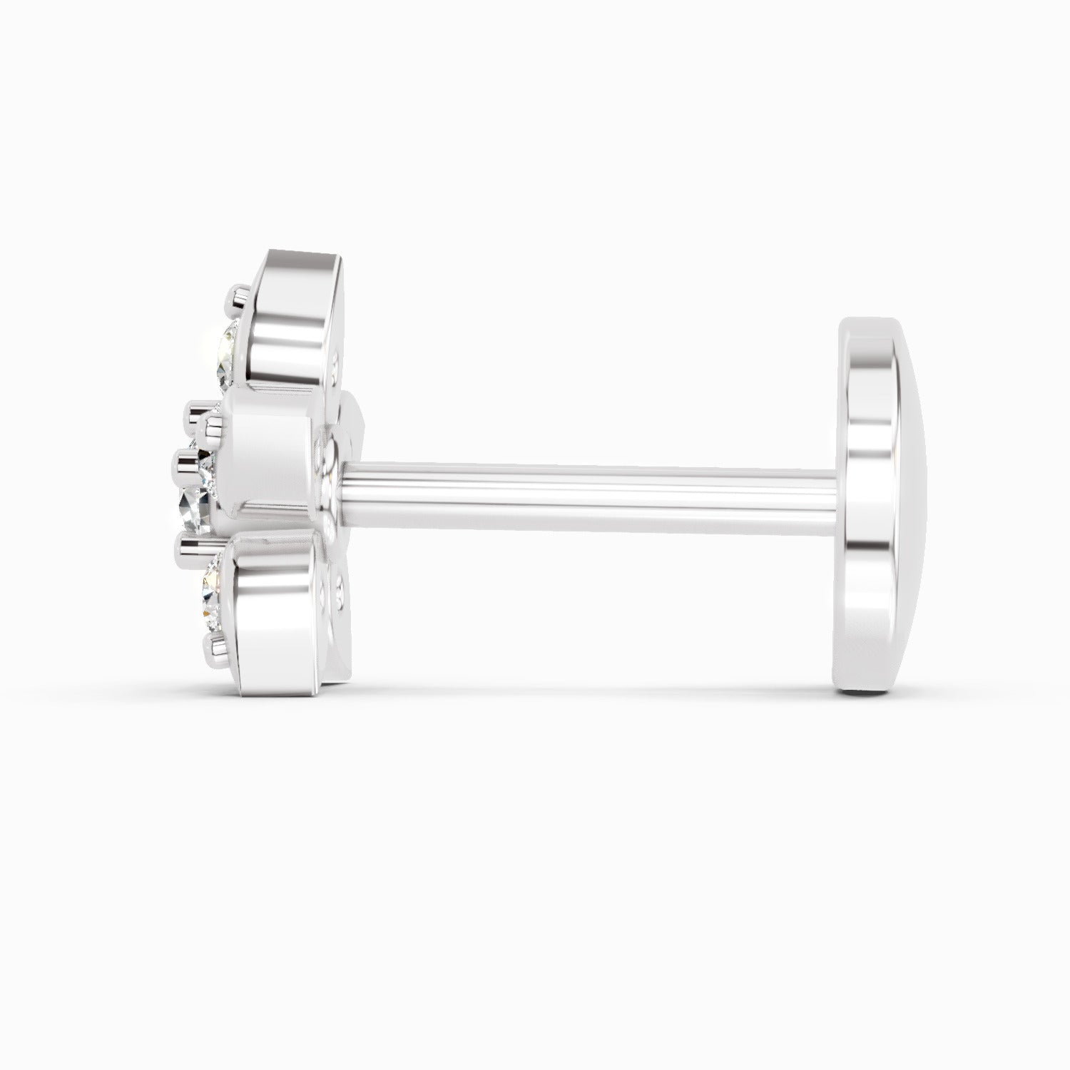 0.06 Ct Floral Stud Round Shape Nose Pin | 14K White Gold