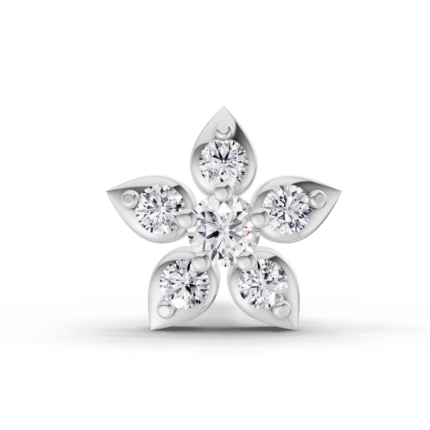 0.06 Ct Floral Stud Round Shape Nose Pin | 14K White Gold