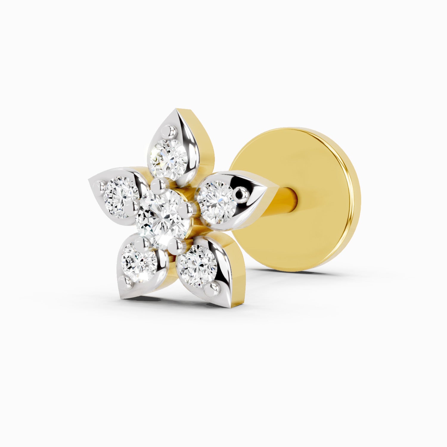 0.06 Ct Floral Stud Round Shape Nose Pin | 14K Yellow Gold