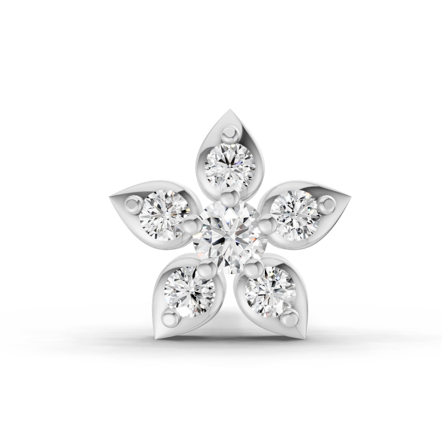 0.06 Ct Floral Stud Round Shape Nose Pin | 14K Yellow Gold