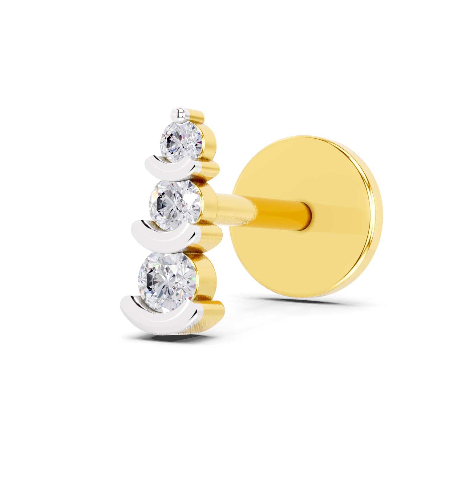 0.05 Carat  | 925 Sterling Silver Yellow Gold Plated 3 Stone Nosepin (Screw Back)