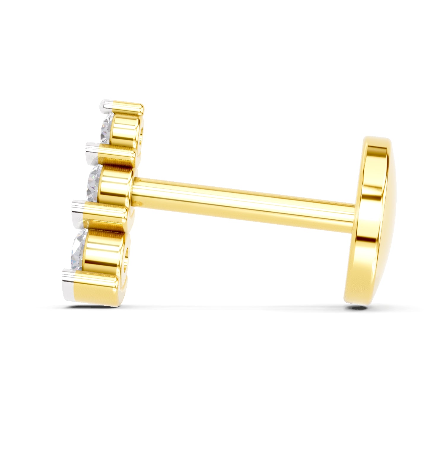 0.05 Carat  | 925 Sterling Silver Yellow Gold Plated 3 Stone Nosepin (Screw Back)